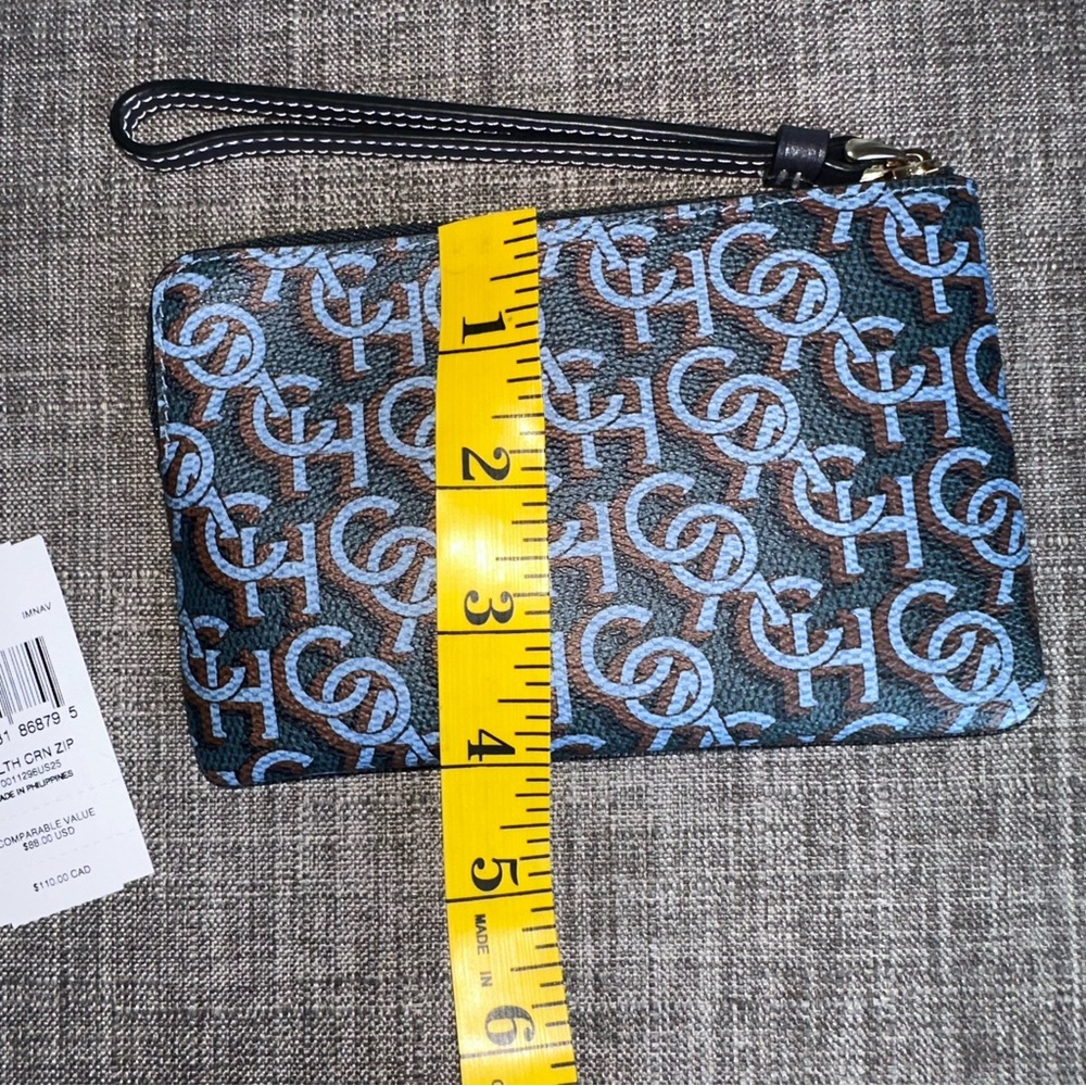COACH Monogram Print Corner Zip Wristlet in Navy - Picture 12 of 13